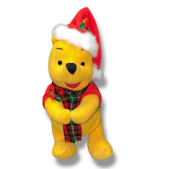 Vintage Disney Mattel Plush Winnie Pooh Santa Hat Christmas Scarf Nursery 8” - Picture 2 of 9